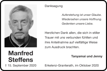 Traueranzeige von Manfred Steffens von Zeitung am Sonntag