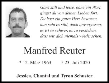 Traueranzeige von Manfred Reuter Reuter von Zeitung am Sonntag