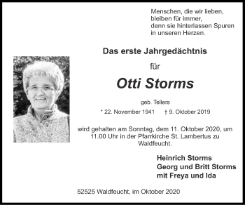 Traueranzeige von Otti Storms von Zeitung am Sonntag