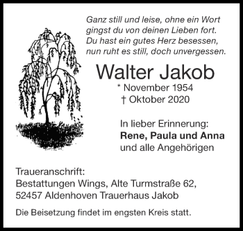 Traueranzeige von Walter Jakob von Zeitung am Sonntag