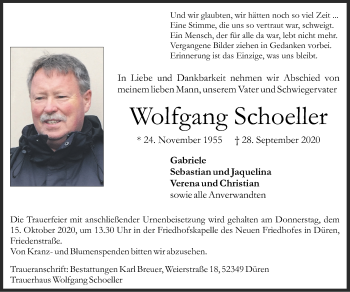 Traueranzeige von Wolfgang Schoeller von Zeitung am Sonntag