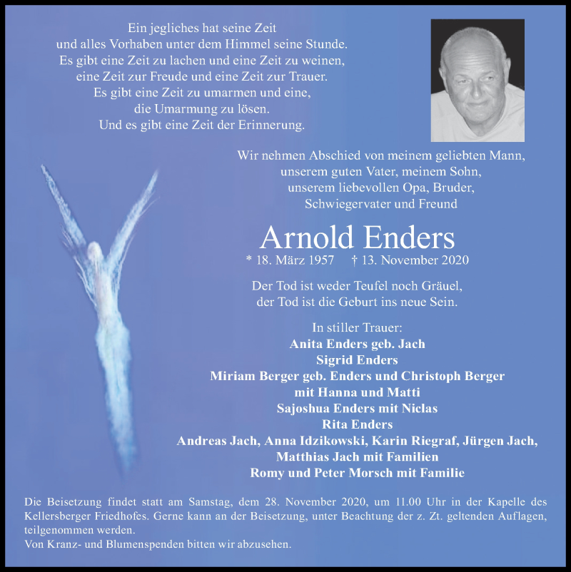  Traueranzeige für Arnold Enders vom 22.11.2020 aus Zeitung am Sonntag