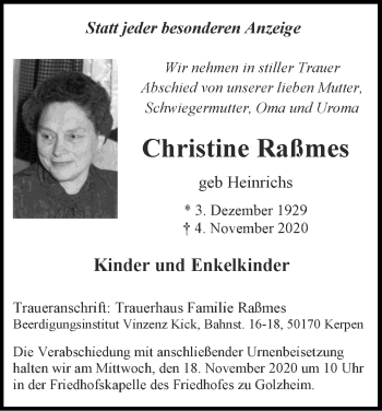 Traueranzeige von Christine Raßmes von Zeitung am Sonntag