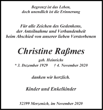 Traueranzeige von Christine Raßmes von Zeitung am Sonntag