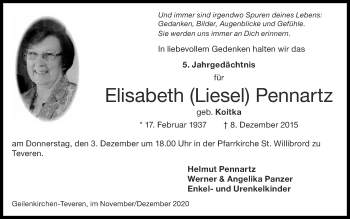 Traueranzeige von Elisabeth Pennartz von Zeitung am Sonntag