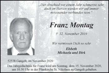 Traueranzeige von Franz Montag von Zeitung am Sonntag