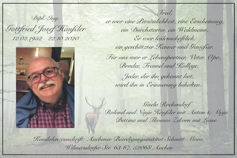  Traueranzeige für Gottfried Josef Häußler vom 08.11.2020 aus Zeitung am Sonntag