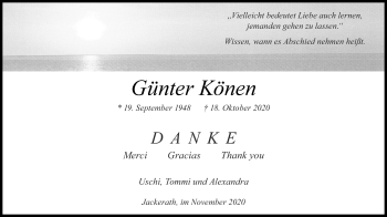 Traueranzeige von Günter Könen von Zeitung am Sonntag