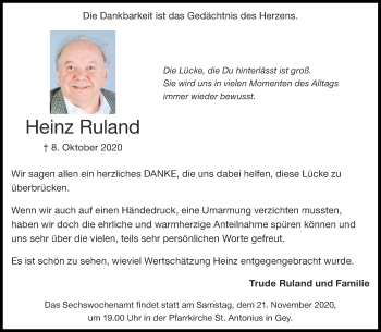 Traueranzeige von Heinz Ruland von Aachener Zeitung / Aachener Nachrichten