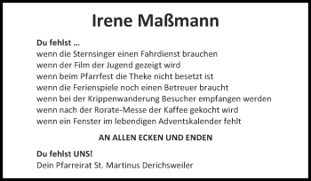 Traueranzeige von Irene Maßmann von Zeitung am Sonntag