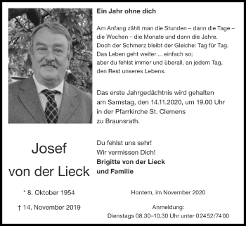 Traueranzeige von Josef von der Lieck von Zeitung am Sonntag