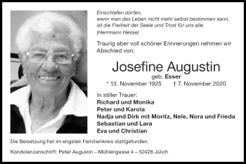 Traueranzeige von Josefine Augustin von Zeitung am Sonntag