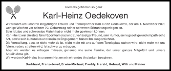 Traueranzeige von Karl-Heinz Oedekoven von Zeitung am Sonntag