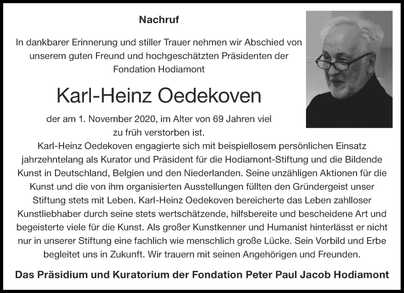  Traueranzeige für Karl-Heinz Oedekoven vom 14.11.2020 aus Aachener Zeitung / Aachener Nachrichten