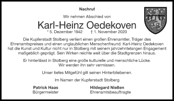 Traueranzeige von Karl-Heinz Oedekoven von Zeitung am Sonntag