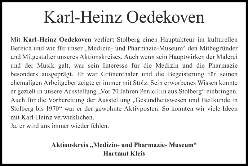  Traueranzeige für Karl-Heinz Oedekoven vom 15.11.2020 aus Zeitung am Sonntag