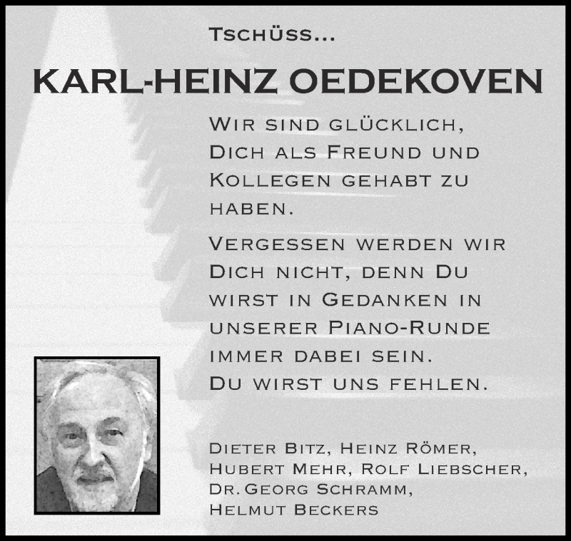  Traueranzeige für Karl-Heinz Oedekoven vom 08.11.2020 aus Zeitung am Sonntag