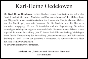 Traueranzeige von Karl-Heinz Oedekoven von Zeitung am Sonntag