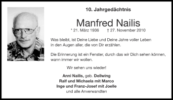Traueranzeige von Manfred Nailis von Zeitung am Sonntag