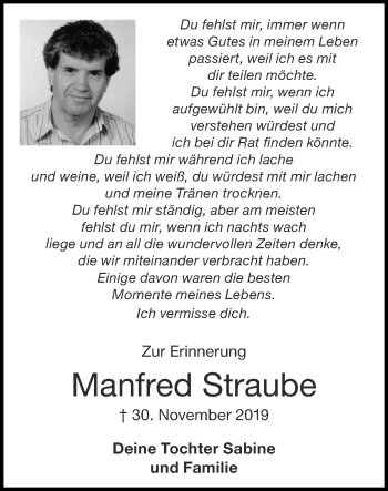 Traueranzeige von Manfred Straube von Zeitung am Sonntag