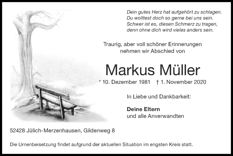  Traueranzeige für Markus Müller vom 08.11.2020 aus Zeitung am Sonntag