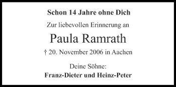 Traueranzeige von Paula Ramrath von Aachener Zeitung / Aachener Nachrichten