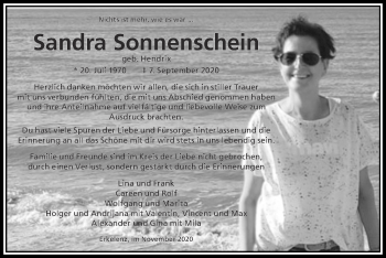 Traueranzeige von Sandra Sonnenschein von Zeitung am Sonntag
