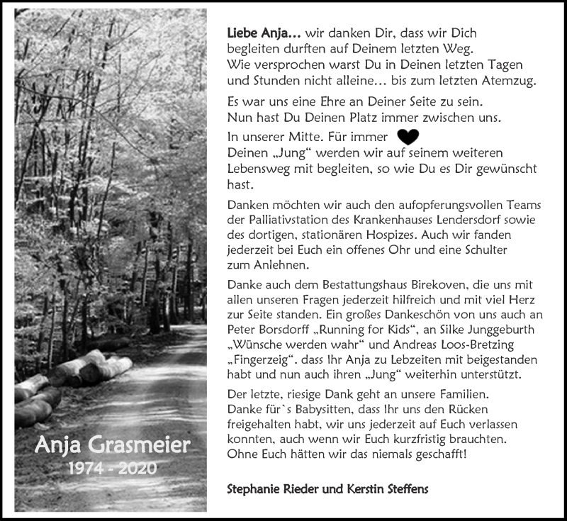  Traueranzeige für Anja Grasmeier vom 13.12.2020 aus Zeitung am Sonntag
