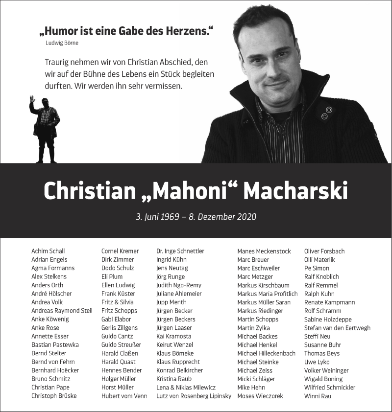  Traueranzeige für Christian Macharski vom 19.12.2020 aus Aachener Zeitung / Aachener Nachrichten