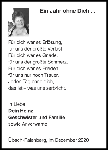 Traueranzeige von Ein Jahr  von Zeitung am Sonntag