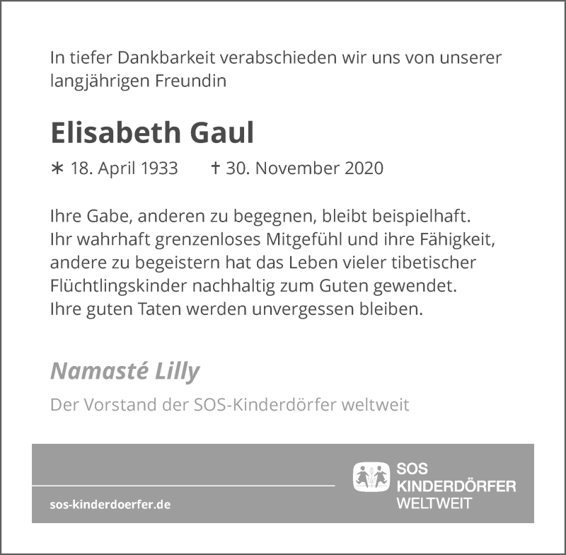  Traueranzeige für Elisabeth Gaul vom 19.12.2020 aus Aachener Zeitung / Aachener Nachrichten