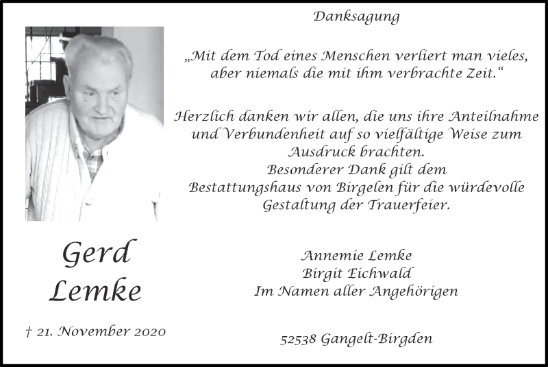  Traueranzeige für Gerd Lemke vom 20.12.2020 aus Zeitung am Sonntag
