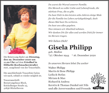 Traueranzeige von Gisela Philipp von Zeitung am Sonntag