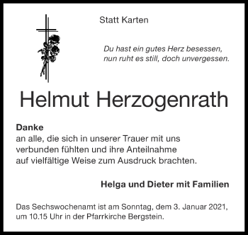 Traueranzeige von Helmut Herzogenrath von Zeitung am Sonntag