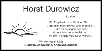 Traueranzeige von Horst Durowicz von Zeitung am Sonntag