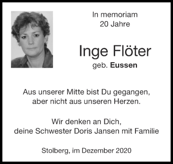 Traueranzeige von Inge Flöter von Zeitung am Sonntag