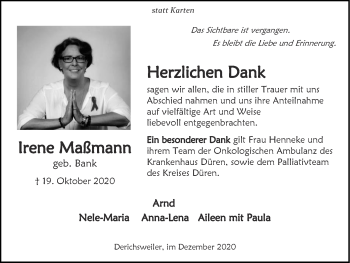 Traueranzeige von Irene Maßmann von Zeitung am Sonntag