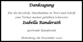 Traueranzeige von Isabella Randerath von Zeitung am Sonntag