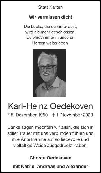 Traueranzeige von Karl-Heinz Oedekoven von Zeitung am Sonntag