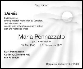Traueranzeige von Maria Pennazzato von Zeitung am Sonntag