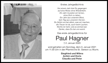 Traueranzeige von Paul Hagner von Zeitung am Sonntag