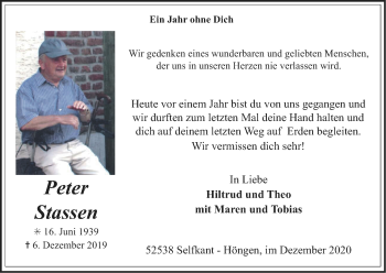 Traueranzeige von Peter Stassen von Zeitung am Sonntag
