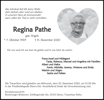 Traueranzeige von Regina Pathe von Zeitung am Sonntag