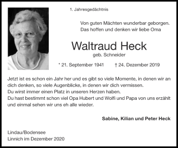 Traueranzeige von Waltraud Heck von Zeitung am Sonntag