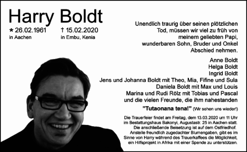  Traueranzeige für Harry Boldt vom 29.02.2020 aus Aachener Zeitung / Aachener Nachrichten