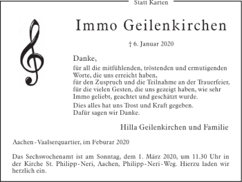 Traueranzeige von Immo Geilenkirchen von Super Sonntag / Super Mittwoch