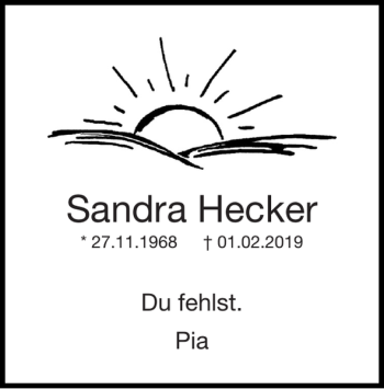 Traueranzeige von Sandra Hecker von Super Sonntag / Super Mittwoch