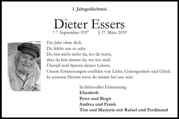 Traueranzeige von Dieter Essers von Super Sonntag / Super Mittwoch
