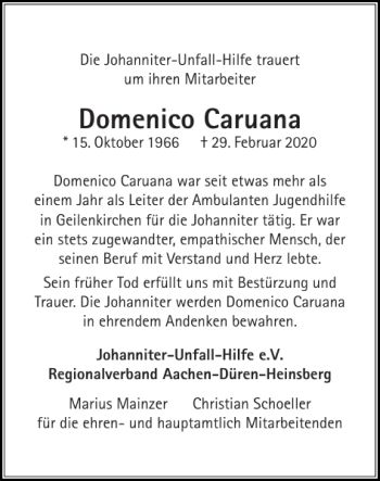 Traueranzeige von Domenico Caruana von Super Sonntag / Super Mittwoch