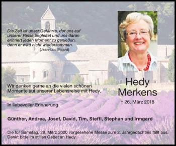 Traueranzeige von Hedy Merkens von Super Sonntag / Super Mittwoch